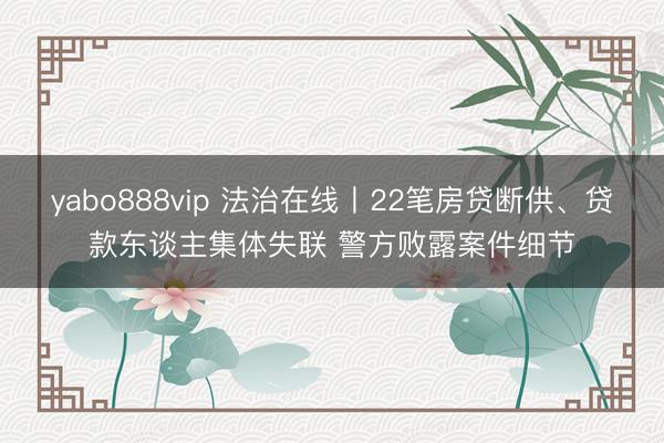 yabo888vip 法治在线丨22笔房贷断供、贷款东谈主集体失联 警方败露案件细节