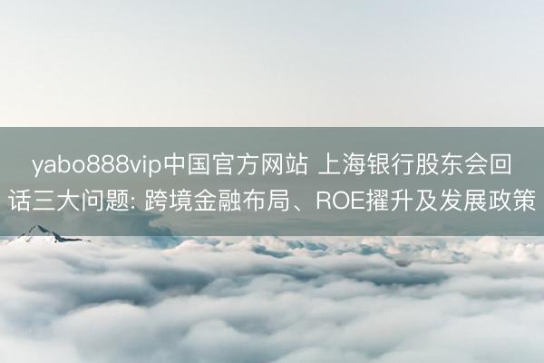 yabo888vip中国官方网站 上海银行股东会回话三大问题: 跨境金融布局、ROE擢升及发展政策