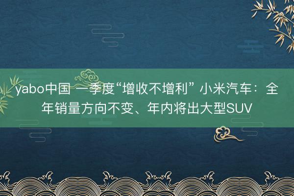 yabo中国 一季度“增收不增利” 小米汽车：全年销量方向不变、年内将出大型SUV
