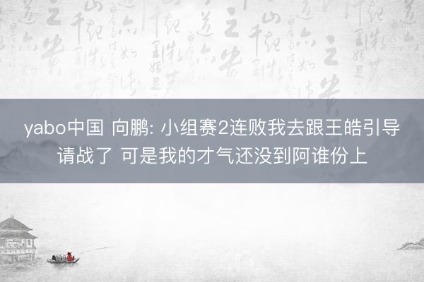 yabo中国 向鹏: 小组赛2连败我去跟王皓引导请战了 可是我的才气还没到阿谁份上